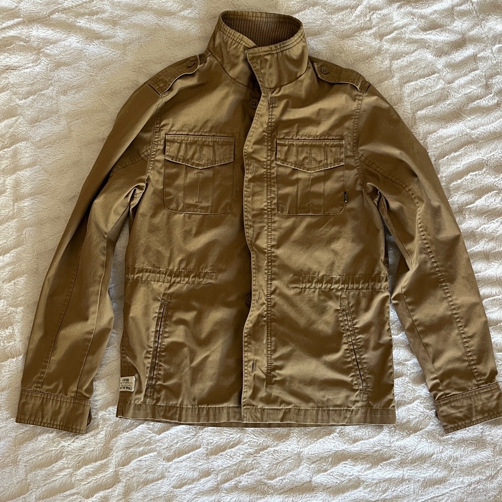 Vans Khaki Canvas Utility Jacket Military Style Zip Button Men’s S/M